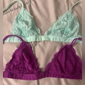 Lace bralettes purple and mint
